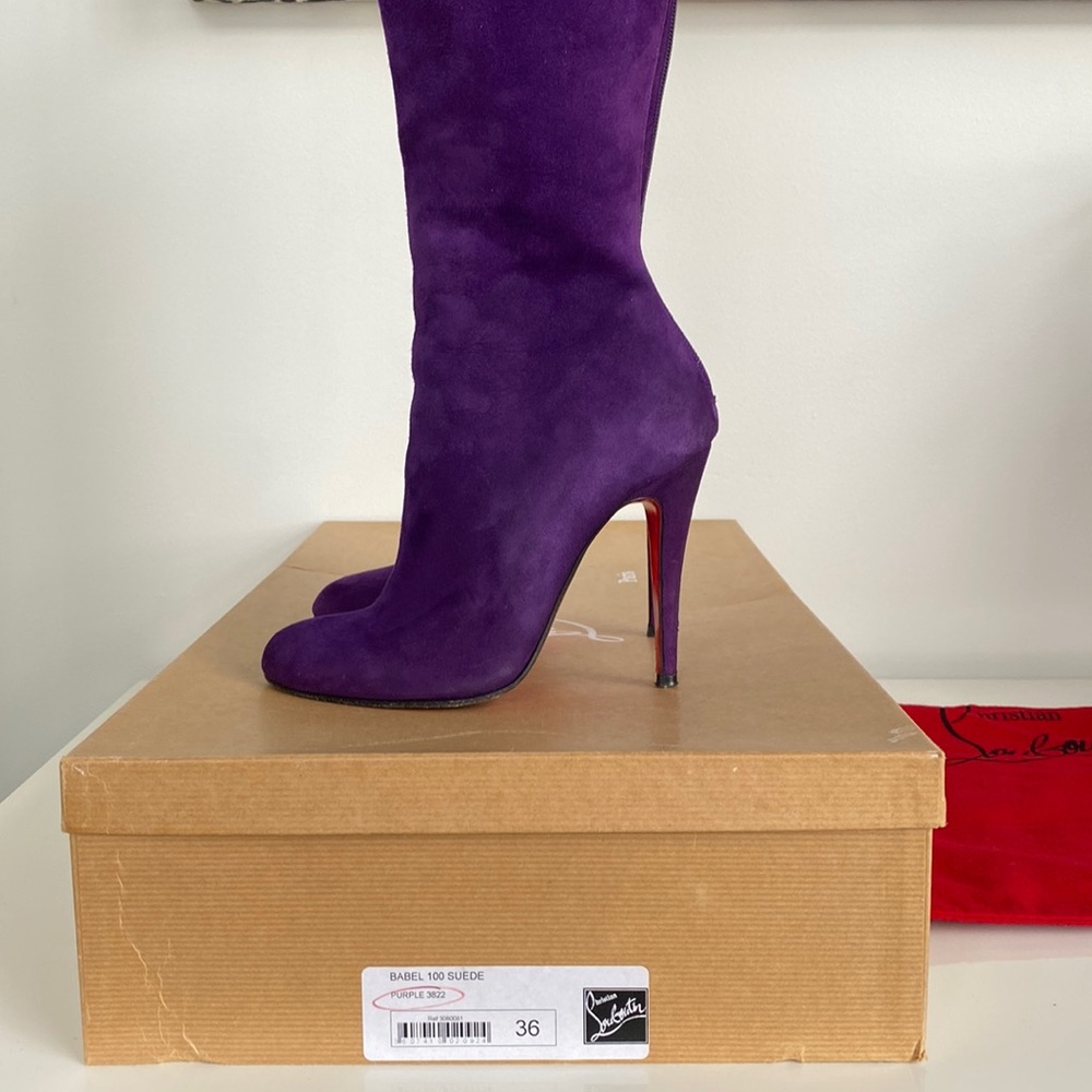 SOLD Christian Louboutin Babel 100mm Purple Suede boots size 36 - Picture 4 of 17